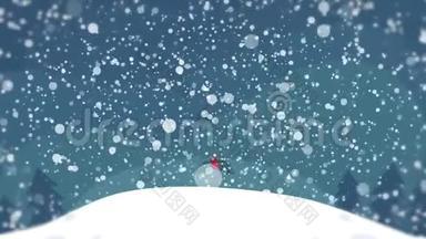 圣诞动画背景运动图形，有bokeh闪闪发光，粒子雪花和闪亮的灯光.. 蓝色主题